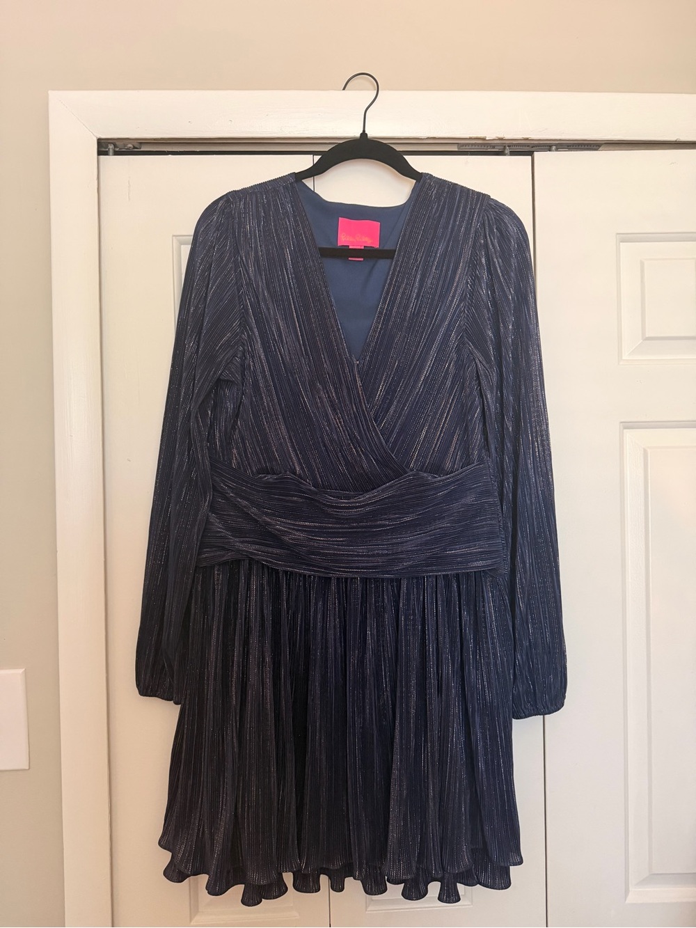 Lilly Pulitzer Navy Metallic Long-Sleeve Wrap-Style Dress